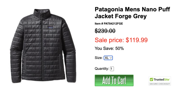 $119.99 Patagonia Mens Nano Puff Jacket